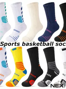 Basketball Socks for Men, Cushioning, Breathable, Elastic Socks, Polyester Athletic Socks and Sports Socks, Moisture-Wicking Striped Athletic Socks for All Seasons