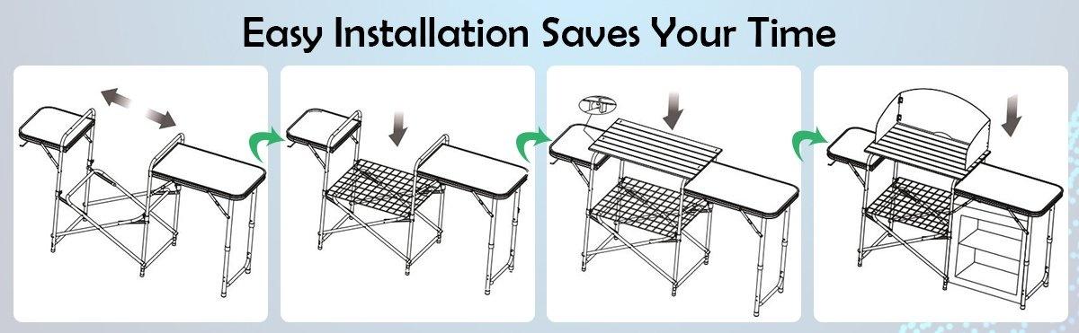 Camping Kitchen Table Quick Set-Up Folding MDF Table with Steel Frame & Aluminum Top Ideal for BBQs Picnics RV Traveling Lightweight 21 lbs