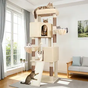 Heavy Duty 69” Cat Tree for Big Cats up to 20 lbs | Multi-Level Tower with Large Platform & 6 Sisal Scratching Posts with cozy plush cat perch