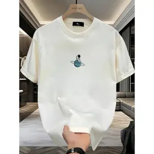 Men's Heavyweight 100%25 Cotton Graphic T-Shirt Solar System Planet Print Casual Short Sleeve Tee Round Neck Summer Top for Teens & Young Adults Machine Washable Regular Fit Streetwear Soft Sweatshirt Tshirt