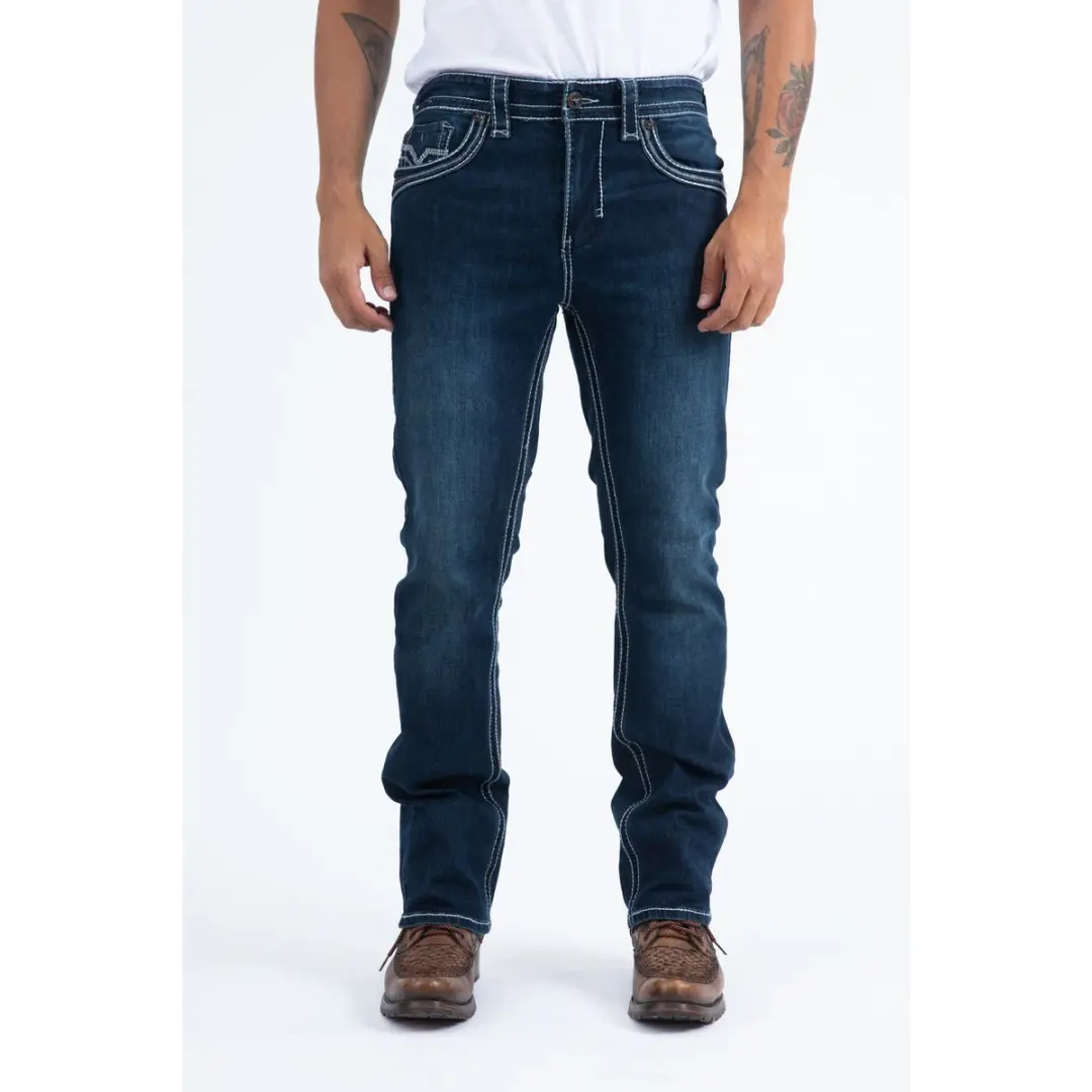 Platini Slim Bootcut Triple Stitch Denim Jeans-  Dark Blue