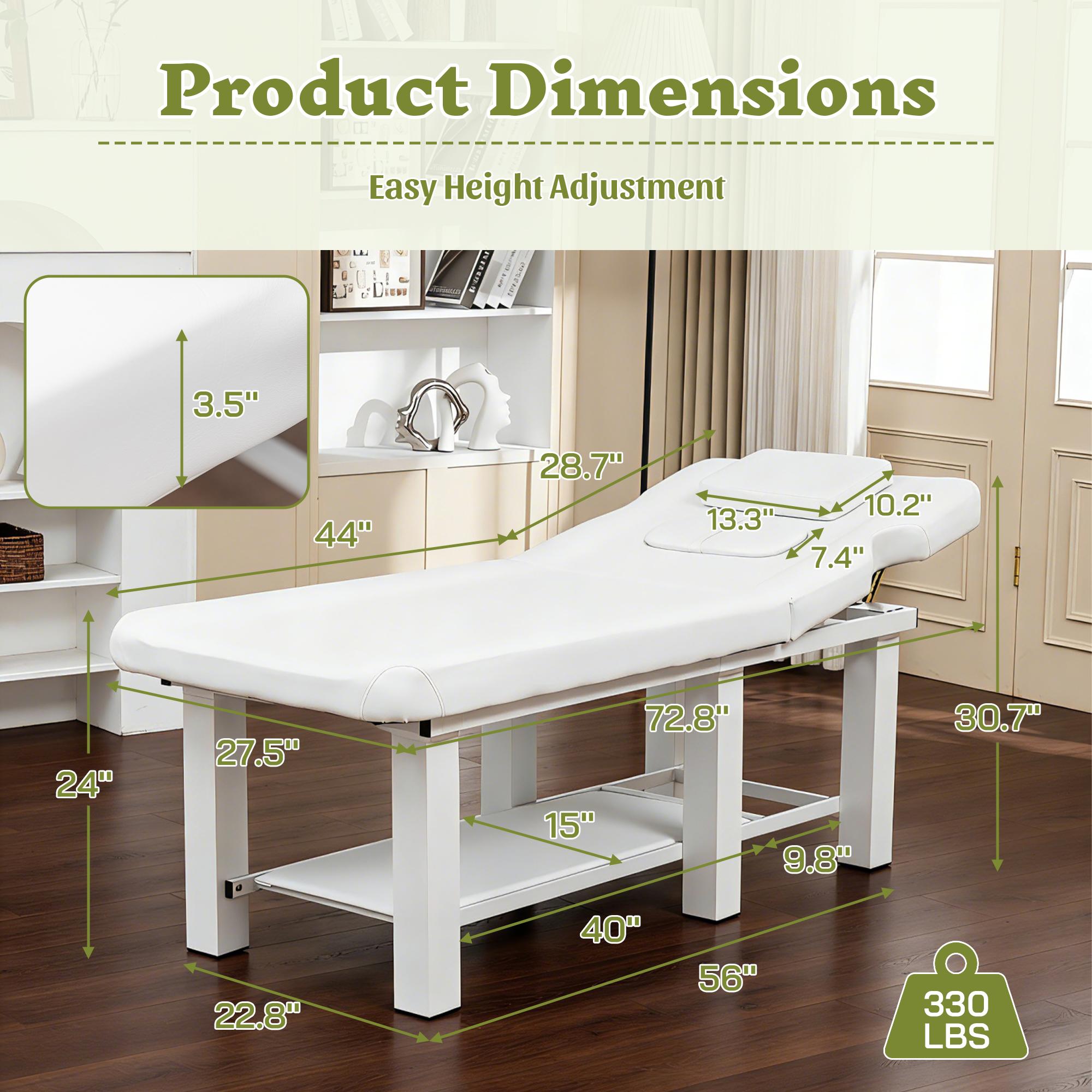 Professional Massage Bed 73 Inch, Treatment Table Salon with Removable Headrest, Stationary Physical Therapy Table Spa Facial with Adjustable Backrest, Steel Frame, Pink