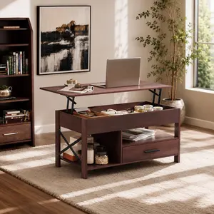 Lift Top Coffee Table 39 Inch with Storage Drawers Hidden Compartment Metal Frame Central Table for Living Room Reception Room Multi-Purpose Furniture