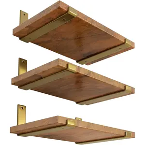 12 inch Shelf Bracket for DIY Floating Shelf, 1/5 inch Thick Heavy Duty Bracket, 6 Pack, Golden
