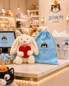 Jellycat Bashful Bunny Holding Red Heart Plush, Cute Soft Bunny Stuffed Animal with Gift Bag, Valentine Love Rabbit Toy Gift for Girls Women