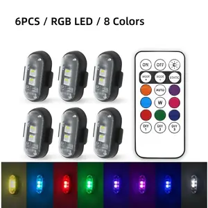 6PCS RGB Aircraft Strobe Light Remote Wireless LED Flash Warning Lights for Motorcycle Car Drone Airplane Helicopter, Waterproof USB Rechargeable Anti-Collision Signal Lamp Decorative Light Car Lighting Accessories Interior Decoration for Night Riding
