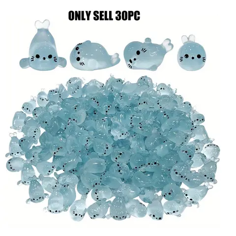 30-Piece Glow-in-the-Dark Mini Seal Statues, Resin-Style Plastic Ocean Animal Decorative Figurines, No Battery Needed, Accessories for DIY Miniature Landscapes, Resin Animal Sculptures, Resin Animal Ornaments, Resin Decoration Figure
