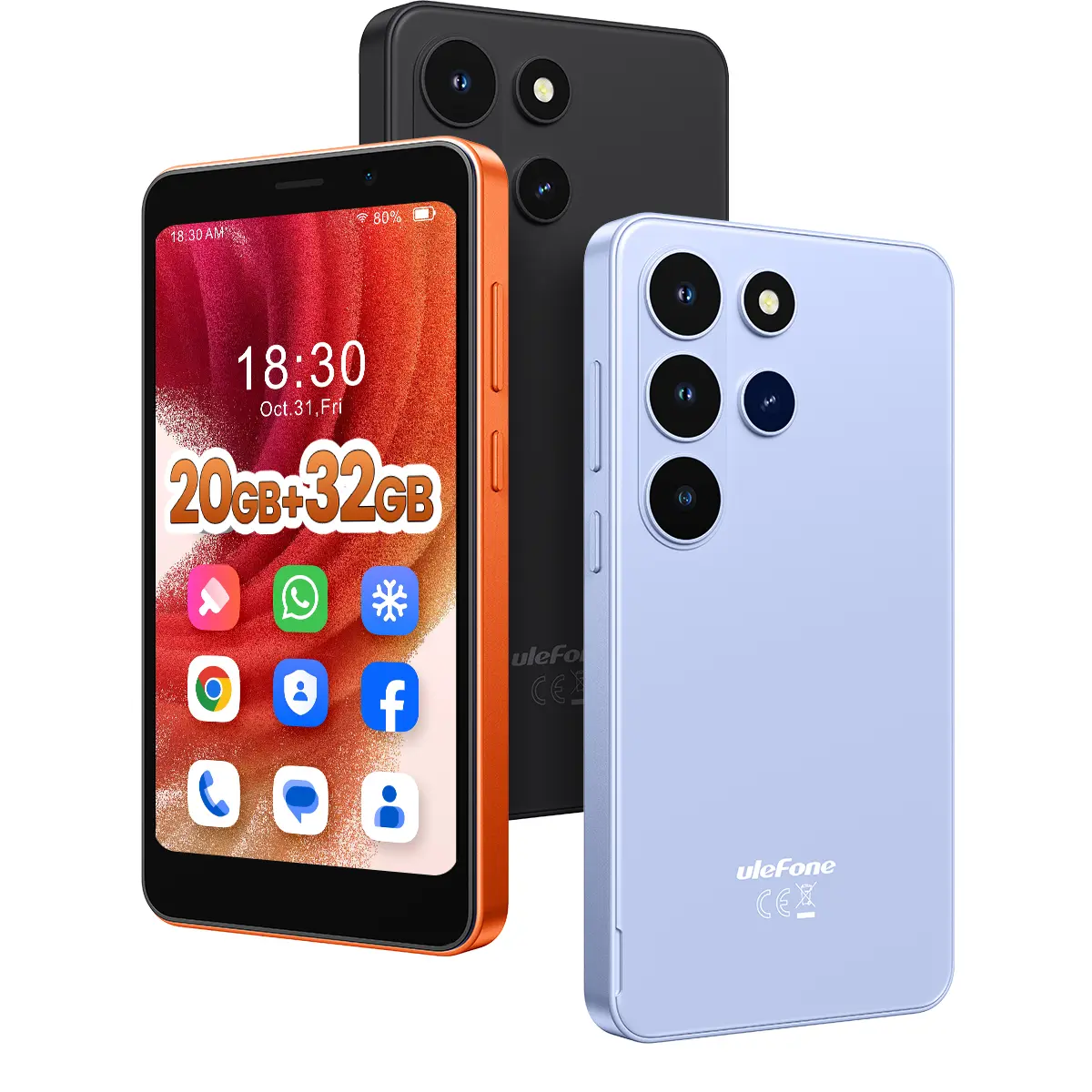 Ulefone Note 22 Unlocked Smartphone, Android 16 Go, 5.0-inch Compact 20GB+32GB ROM Cellphone, 2TB Expandable, Removable 3000mAh Battery, Dual SIM 4G Backup Phone, Face Unlock, Type C