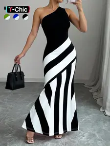 Valentine's Day Women's Striped Print Dress, Elegant Sleeveless Dress for Party Holiday Wedding Guest, Ladies Spring & Fall Clothes, Stylish Elegant Formal Dresses Women, Elegant Classy Flattering