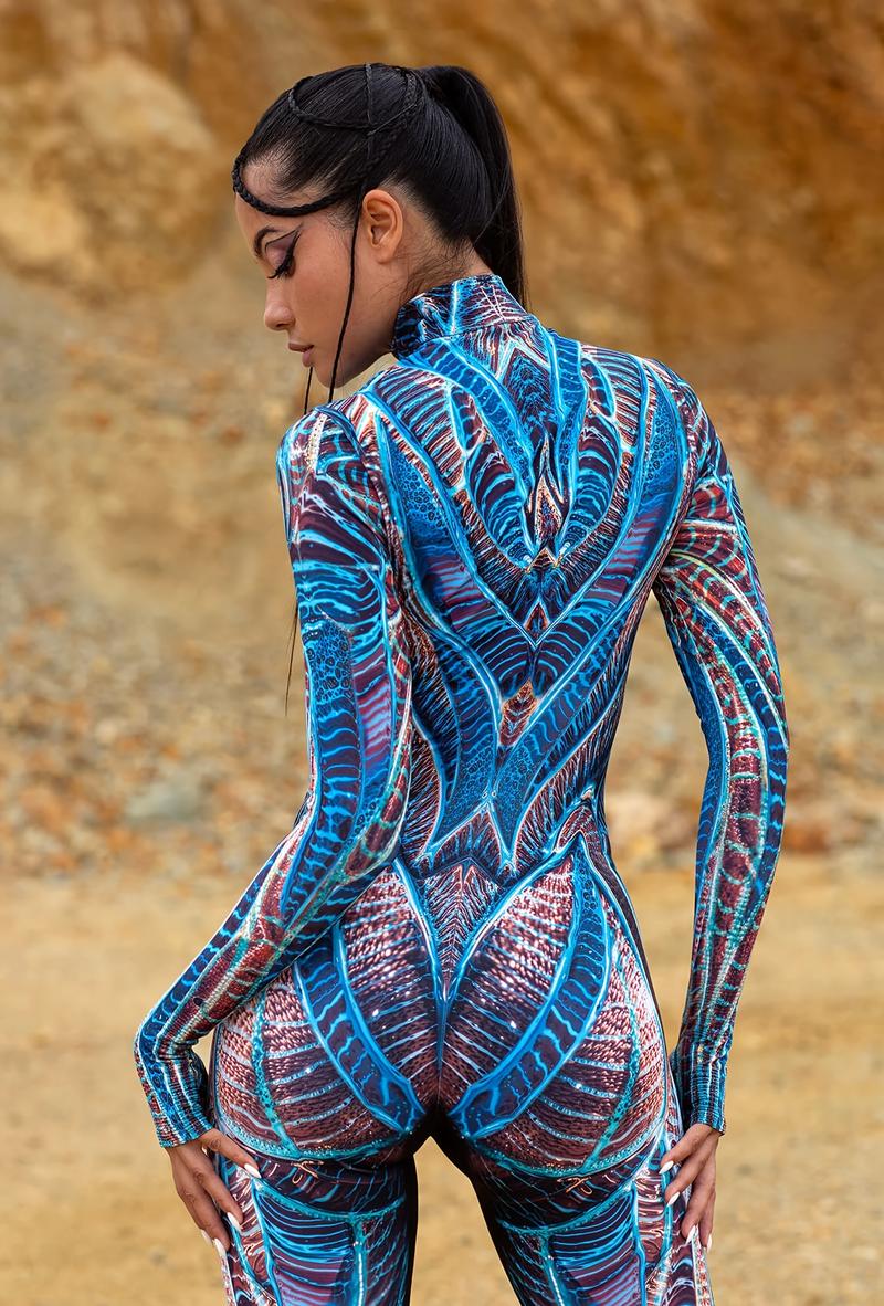 Shimmering Blue Rave Outfit, Attire for Festivals, Rave Apparel, Women'S Burning Man Bodysuit, Festival Bodysuit for Ladies, Women'S Rave Costume, Party Bodysuit, Halloween Outfits, Festival Performance Attire, Christmas Cost
