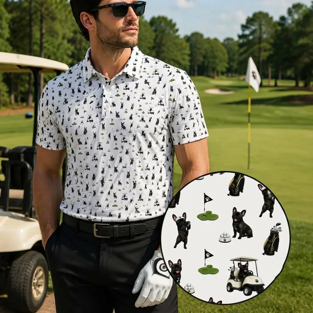 French Bulldog Polo Shirt, Dog Golf Polo, Dog Lover Gift, Halloween Gift, Golf Polo Shirt, Golf Lover Gift, Funny Frenchie Golf Shirt, Dog