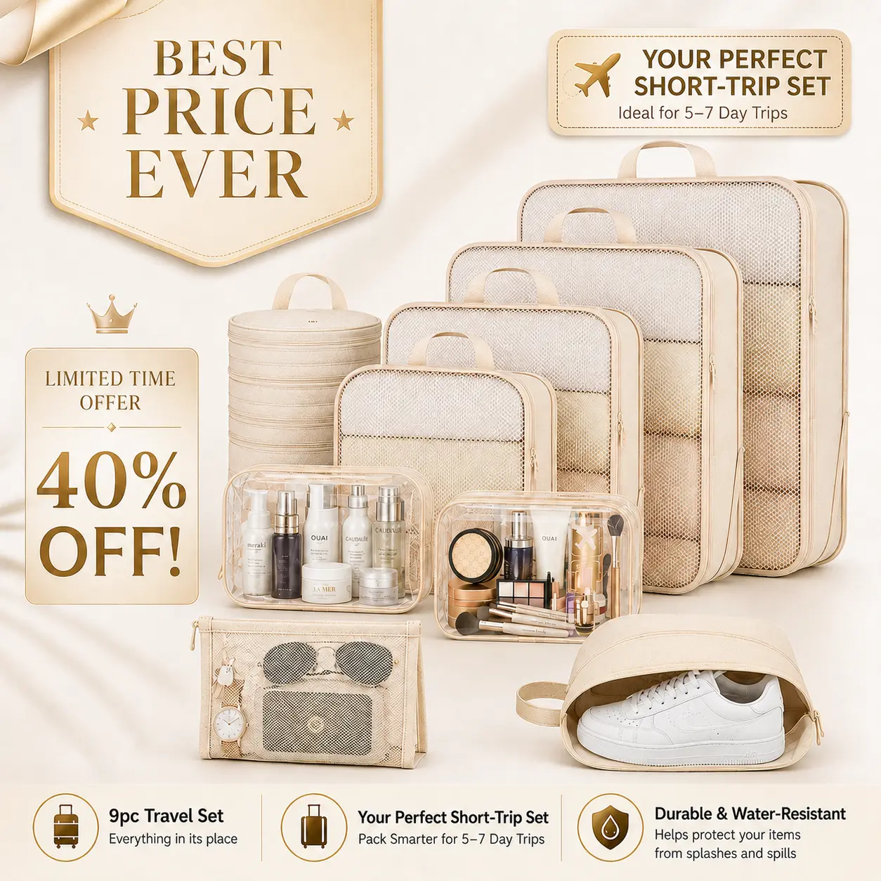 【Veken】 9/11Pcs Compression Packing Cubes, Life-Saving Expandable Travel Organizer Bags, Cut Half Your Luggage Mess, Durable Space Saver Pouches with Extra Toiletry Bag for Trip Clothing