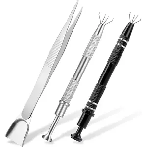 3Pcs Grabber Tool Holder Set Jeweler's Pick Up Sprinkle Pen Piercing Ball with Prongs Diamond Claw Jewelry Tweezers 4 Claw Precision Stainless Steel For Tiny Objects IC Chip Electronic Components