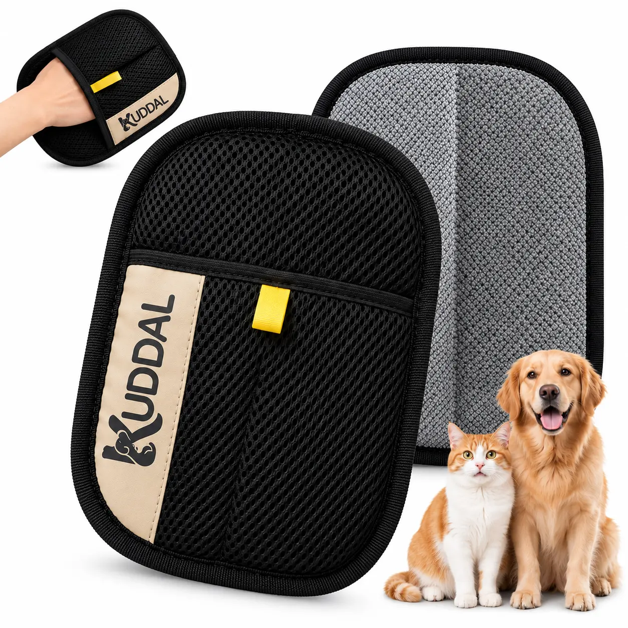 KUDDAL Pet Hair Remover Glove for Cats & Dogs, Reusable Electrostatic Lint Remover Mitt for Furniture, Couch, Carpet & Clothes