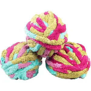 iDIY Chunky Yarn 3 Pack Skeins (72 Yards)-Tie Dye (Fuschia, Teal, Green)-Fluffy Chenille Yarn for Blankets, Arm Knitting & DIY Crafts & Projects!