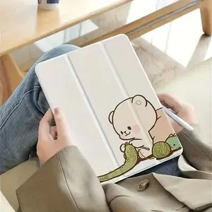 Cute cat scarf pattern, with adjustable stand and pen slot, foldable non-slip TPU protective case, suitable for iPad mini, iPad Air, iPad Pro/iPad 10th generation, 11th generation and other series iPad protective cases