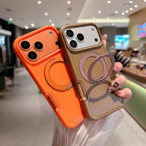 Matte Magnetic Wireless Charging Phone Cases For iPhone 17 Pro Max 16 Air 15 14 Pro Max 16 Plus Rotate Ring Bracket Cover Phone Accessory