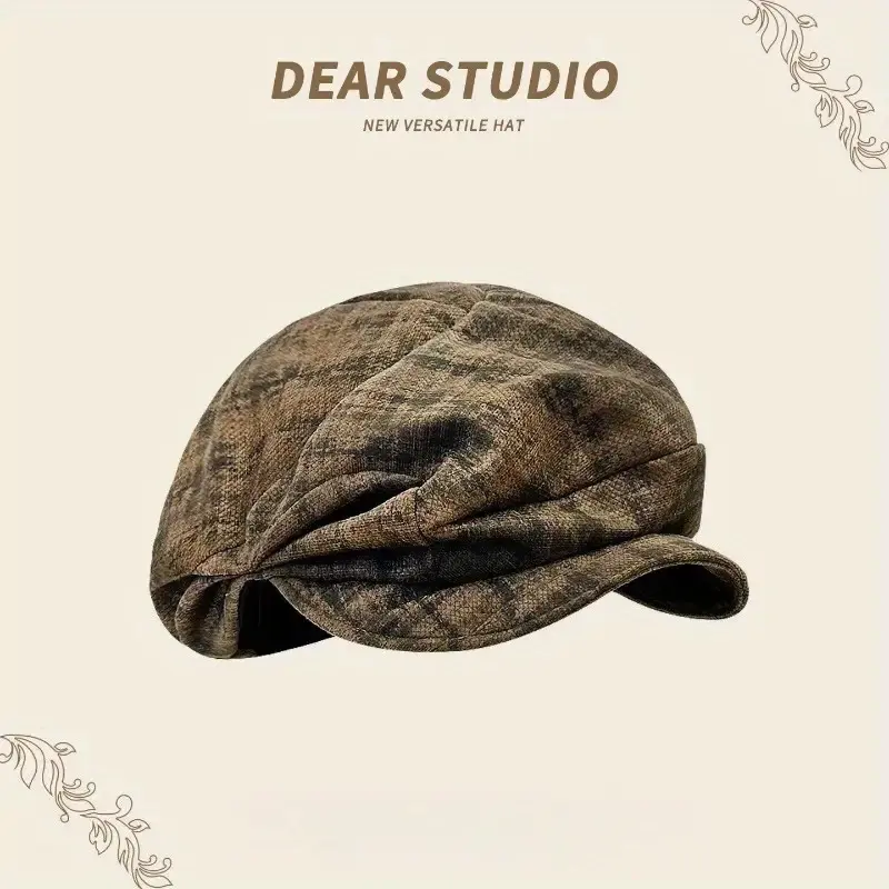 Japanese Niche Retro Pleated Beret for Men and Women, New Large Head Circumference Face-Revealing Octagonal Painter Hat