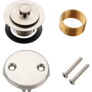Bathtub Tub Drain Conversion Kit Assembly,  Lift and Turn Twist Tub Drain Trim Kit with Two-Hole Overflow Faceplate, Brushed Nickel