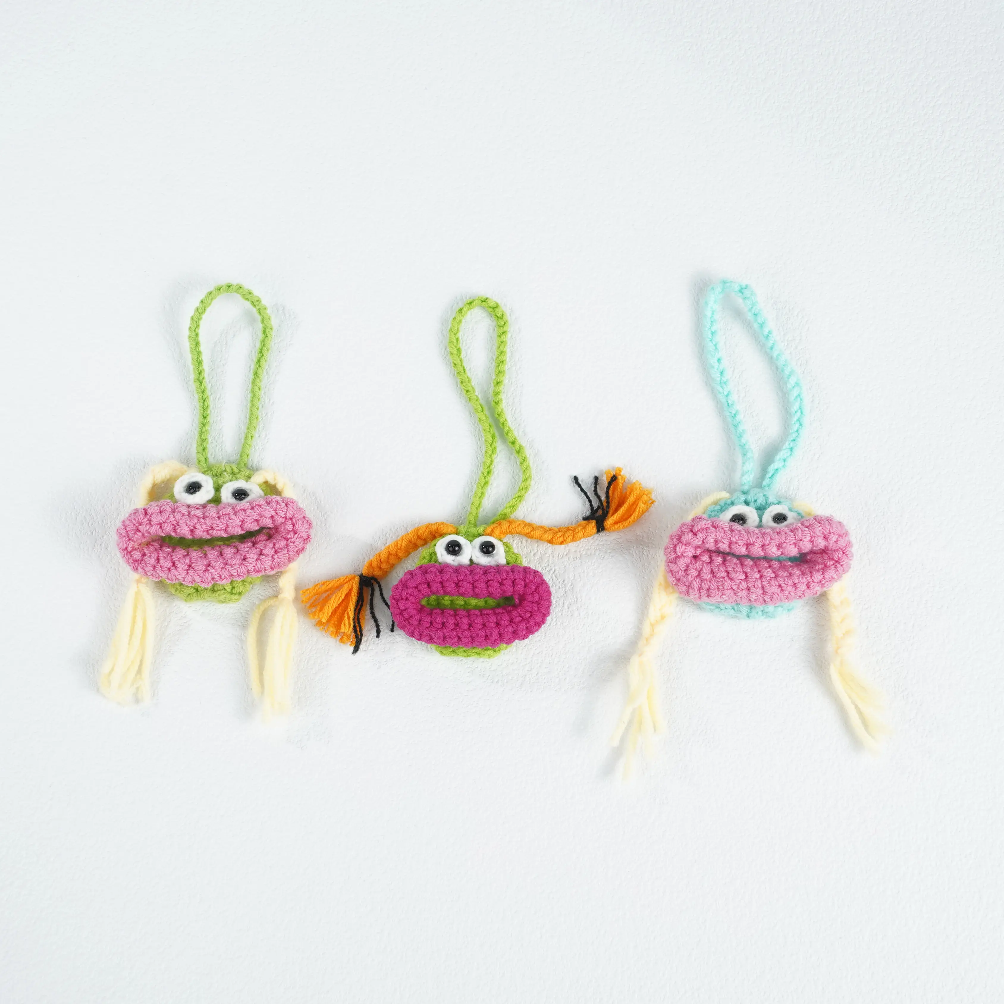 3PCS Handmade Crochet Monster Key Covers, Funny Big Mouth House Key Holders, Cute Knit Yarn Key Caps for Home Keys Keychain Charm