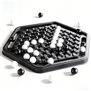 Hexagonal Game Board with Black and White Marbles for Strategic Play and Fun，2-Player Strategy Marble Game for Kids & Adults, Family Interactive Brain Teaser Toy, ABS Material, Drop Resistant & Odorless, Educational Logic Game for Boys Girls