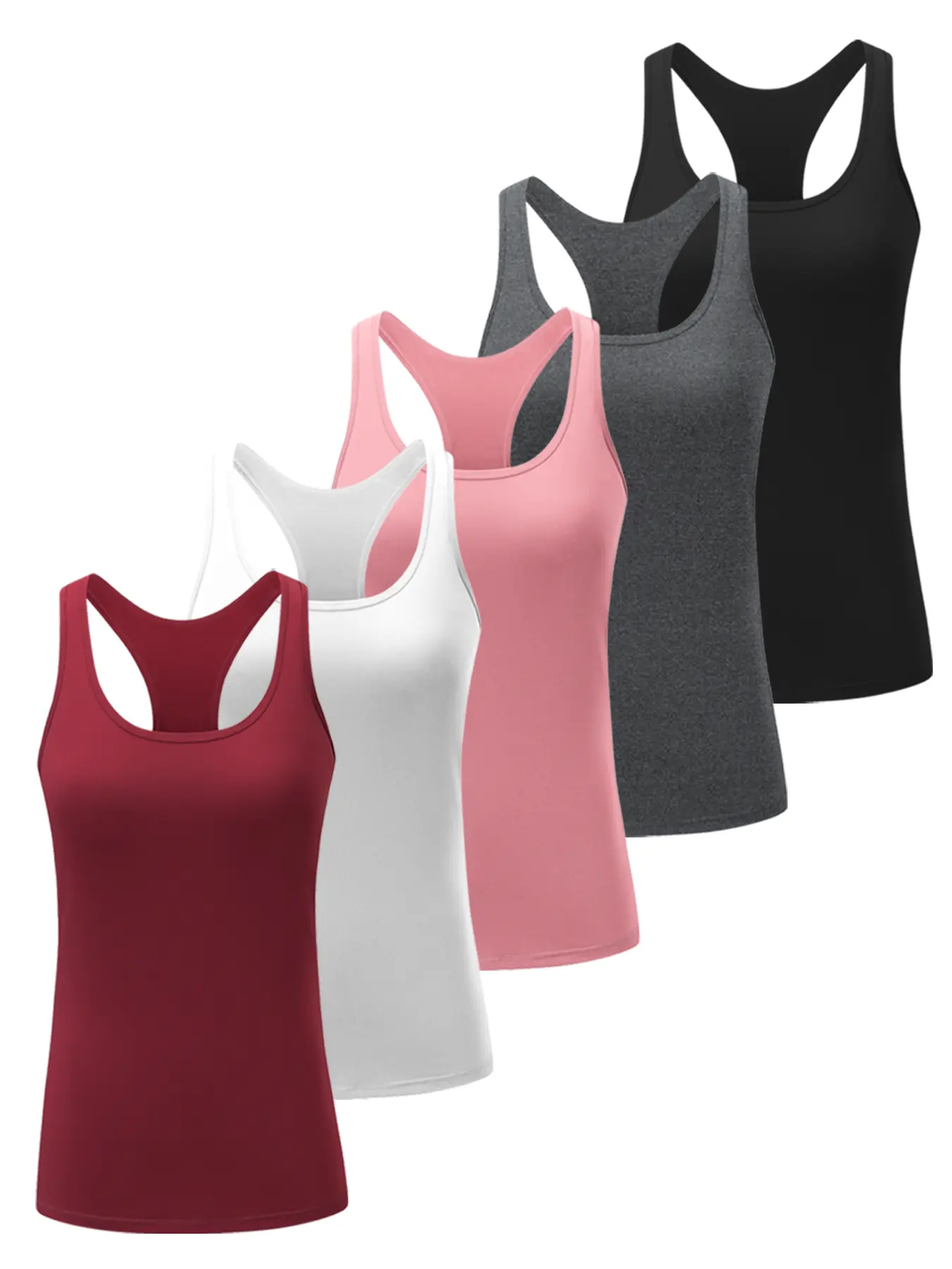 Women's 5-Piece Backless Sports Tank Set - Slim-Fit, Sporty Chic Fitness Exercise Wear for Gym Workouts & Home Use, Five Pieces