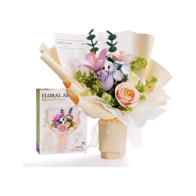 ROBOTIME 3D Plastic Flower Artificial Flowers Puzzle, Bouquet Floral Arrangement Set, DIY Decorative Fresh Flower Kit, Ideal Gift for Home Decoration, Valentine's Day, Christmas Creative Gifts,  fall decor ，Girls Gift