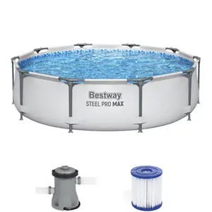 Bestway Steel Pro MAX 10 Feetx30 Inches Round Above Ground Outdoor Swimming Pool with Pump