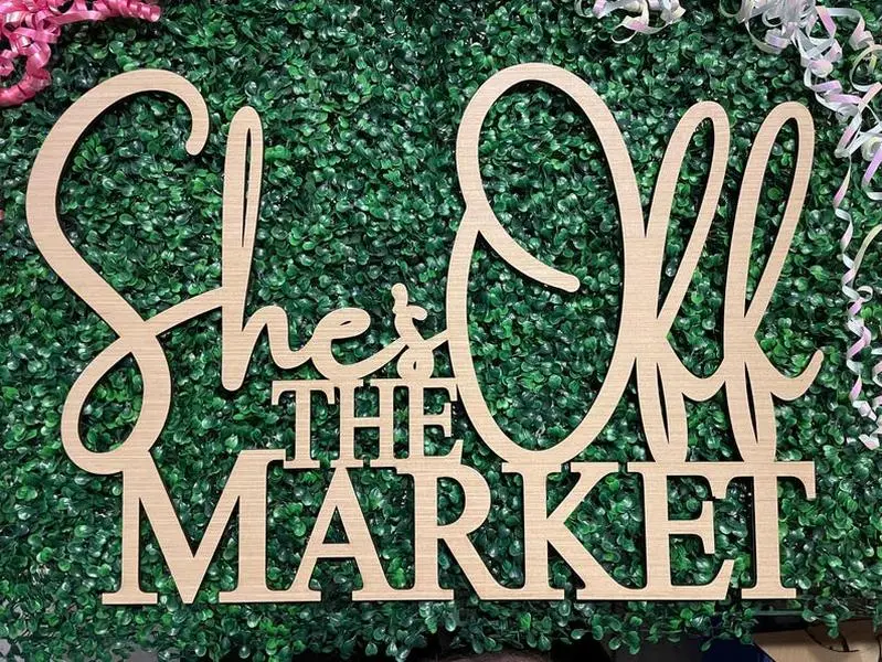 Wooden "She's Off The Market" Sign, Bridal Shower Backdrop Decor, Laser Cut Lettering