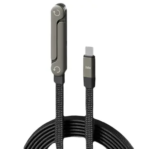 240w PD Phone Stand Charger Cable Set, Super Fast Charging USB-C to Type-C Braided Design, Braided Durability 1/2 Pcs, Dual Function Charging Line