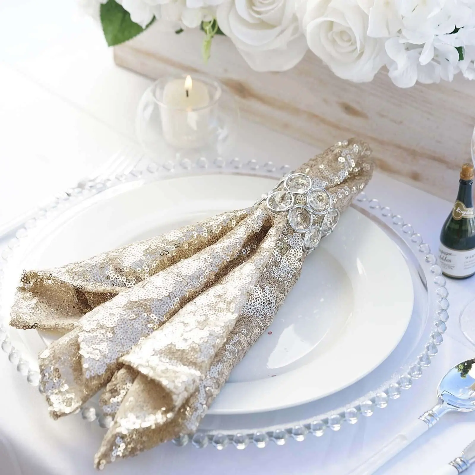 20"x20" Reusable Champagne Sequin Cloth Napkin, Kitchen Tableware for Parties, Party Supplies, Decorations Supplies