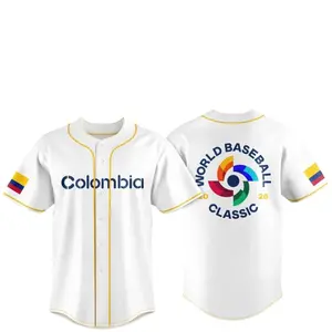 Colombia Team 2026 World Baseball All Print Fan Made White Baseball Jersey for Adult & Youth Size