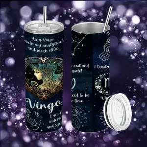 1 Pc 20 Oz Stainless Steel Insulated Tumbler with Lid and Strap, 12 Zodiac Constellation Design, Double-Wall Vacuum Cup, Leak-Proof and Portable, Keep Drinks Hot 12H / Cold 24H, Perfect Astrology Gift for Friends and Daily Coffee Lovers.