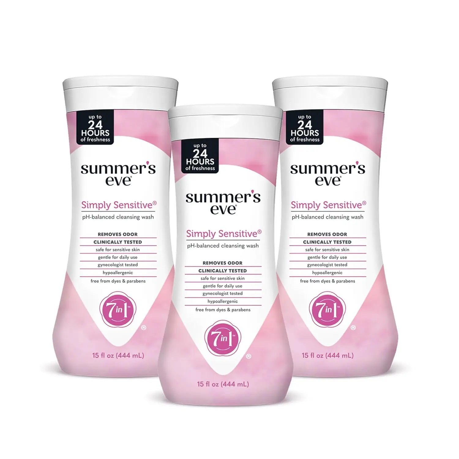 Women's Simply Sensitive All-Over Daily Intimate Wash - Gentle pH-Balanced Body Wash, Vaginal Odor Removal, Gynecologist Tested, 15 Fl Oz, Pack of 3