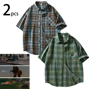 Summer lightweight plaid short-sleeve shirts, set of 2 — loose oversized fit, breathable and comfortable for everyday casual wear