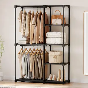 Clothes Rack with Shelves, Portable Wardrobe Closet with Hanging Rods, 44 Inch, Heavy Duty Clothes Rack, Freestanding Closet Organizer, 44" L x 15.7" D x 65" H