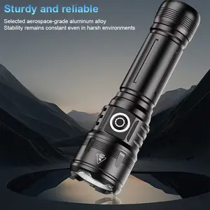 5000 Lumens High Power Tactical Flashlight, Zoomable LED Torch with Built-in Fire Starting Ignition, Type-C Rechargeable 21700 Large Capacity Battery, Water Resistant Portable Hand Light for Outdoor Survival, Camping, Emergency Power Outage & Hiking Use