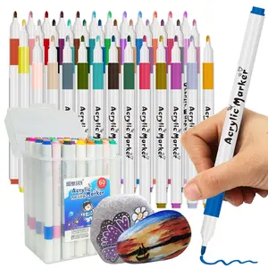 Automatic Ink Control Acrylic Paint Markers with Brush Tip for Painting Ceramic Wood Canvas Glass Stone Fabric Card Making DIY Art Supplies Storage Box Included