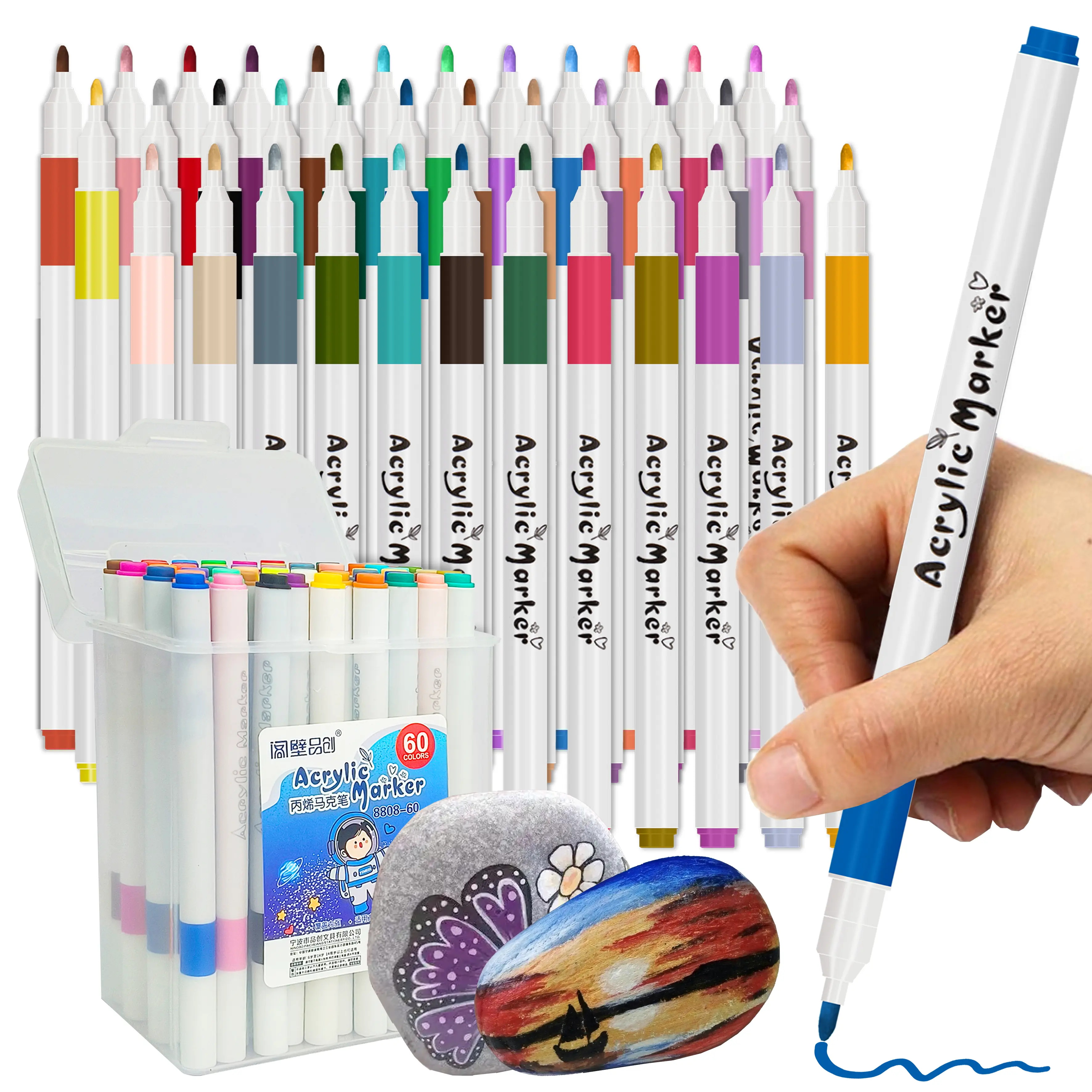 Acrylic Marker Pens with Automatic Ink Control Brush Tip, DIY Painting Supplies for Ceramic & Wood, Paint Pens Markers with Storage Box (Toys & Hobbies Art Kit), Acrylic Marker Pen