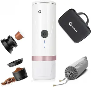 Portable Electric Espresso Machine,  Travel Self-Heating Electric Coffee Maker for Camping with Type-C, Suitable for ground coffee and Ns capsules for RV, Hiking, Office Spring TravelWhite