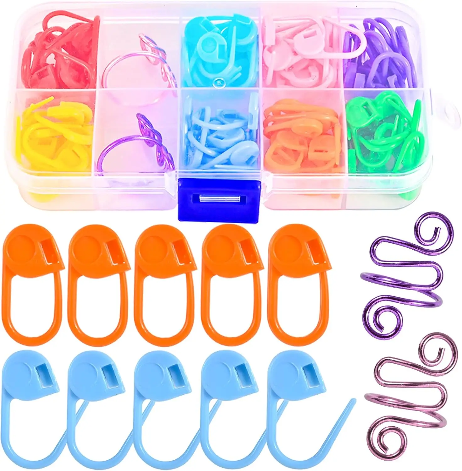 2 count Crochet Ring + 100 count Stitch Markers Adjustable Crochet Tension Rings for Finger  Open Yarn Guide Crocheting Rings Knitting Accessories with Box,The Ideal Aid to Crochet Supplies