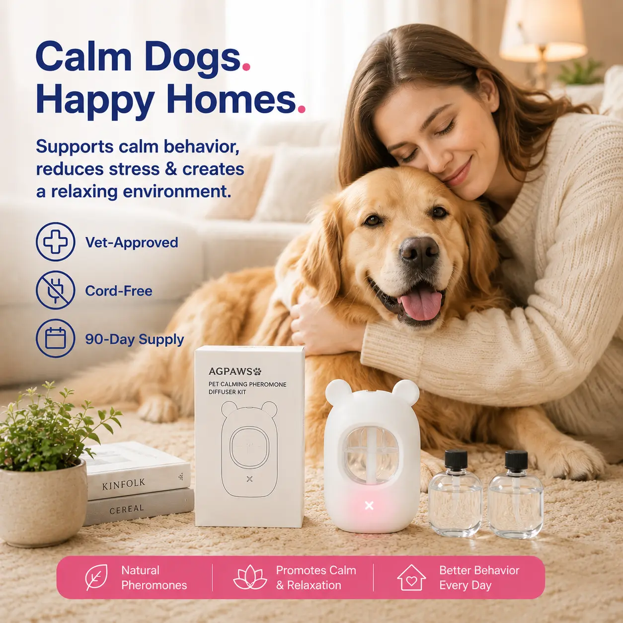 Calming Diffuser for Dogs – Anxiety Relief, Stops Barking & Destructive Behavior, Creates Calm Home Environment