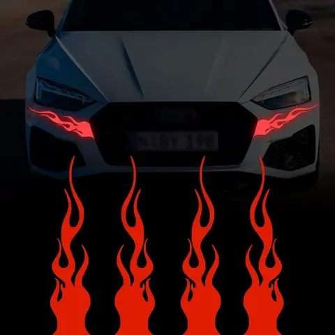 AutoUniversal Reflective Racing Motorcycle Sport Flame Stripe Sticker 15x3cm Waterproof Sunscreen Laser Flame Car Decal Uv Engraving Sunblock Vehicle Exterior Decoration