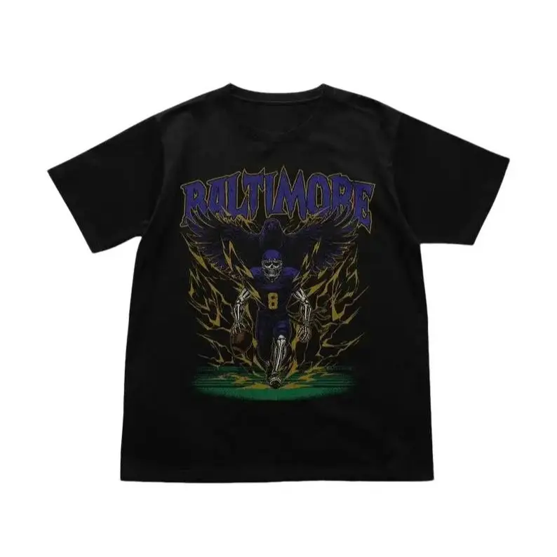 Baltimore Football T-Shirt, Ravens Football Tee, Vintage Graphic Tee, Skeleton Football Shirt, Football Merch, Gift for Fans Football