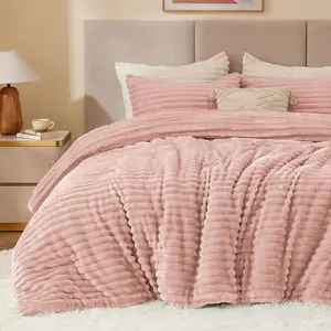 Queen Comforter -Super  Warm Fluffy Dusty Pink, Fuzzy Heavy for Winter with 2 Pillow Cases
