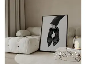 Black and White Leopard Heels Wall Art, Modern Stockholm Aesthetic Print, Retro Fashion Shoe Poster, Chic Dressing Room Decor, Elegant Leopard Print Art Gift