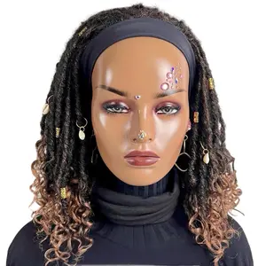 Short Faux Locs Headband Wig Boho Goddess Loc Distressed Curly Faux Dread Locs