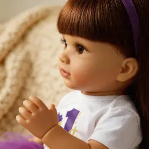 22-Inch (55 cm) Reborn Doll — Featuring Beautiful Large Eyes and a Lovely Purple Dress. An Ideal Companion Doll, Perfect for Holiday or Birthday Gifts.