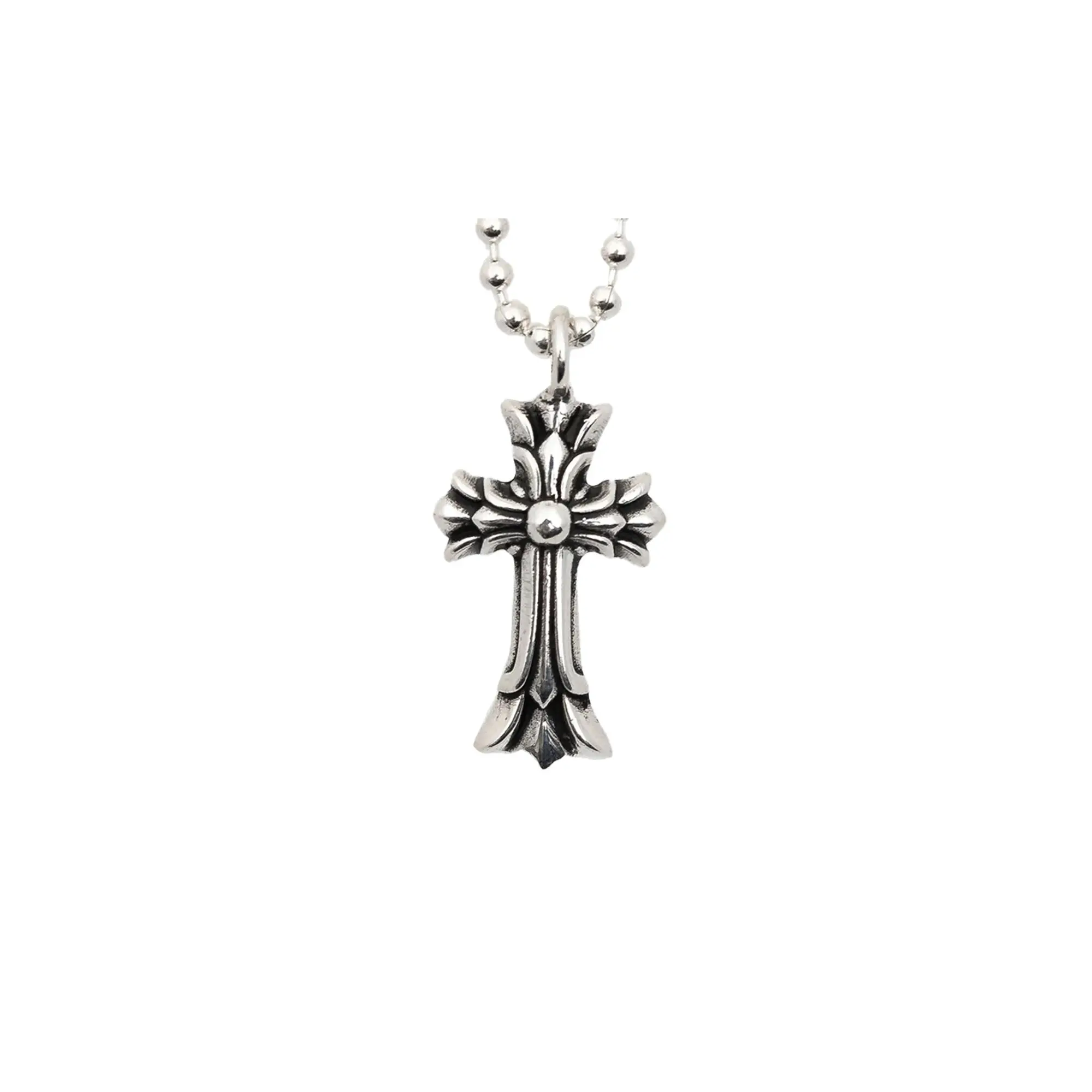 Double Cross Silver Pendant & Ball Chain "Silver" CHRM0666