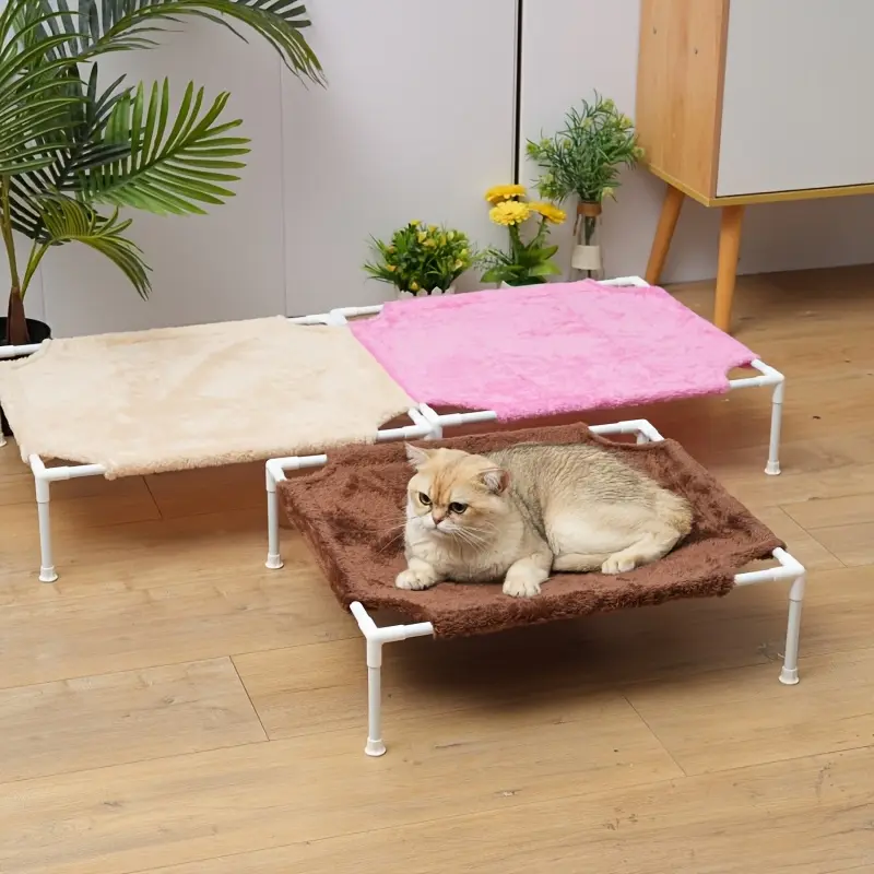 Foldable & Washable Plush Fabric Cover Dog Bed for Small Dogs & Cats - Removable Pet Bed with Metal Frame, Soft Pink & Beige, Cozy Winter Sleeping Cover, Easy Assembly, Pet Bed, Cozy Cat Bed, Easyassembly Bed